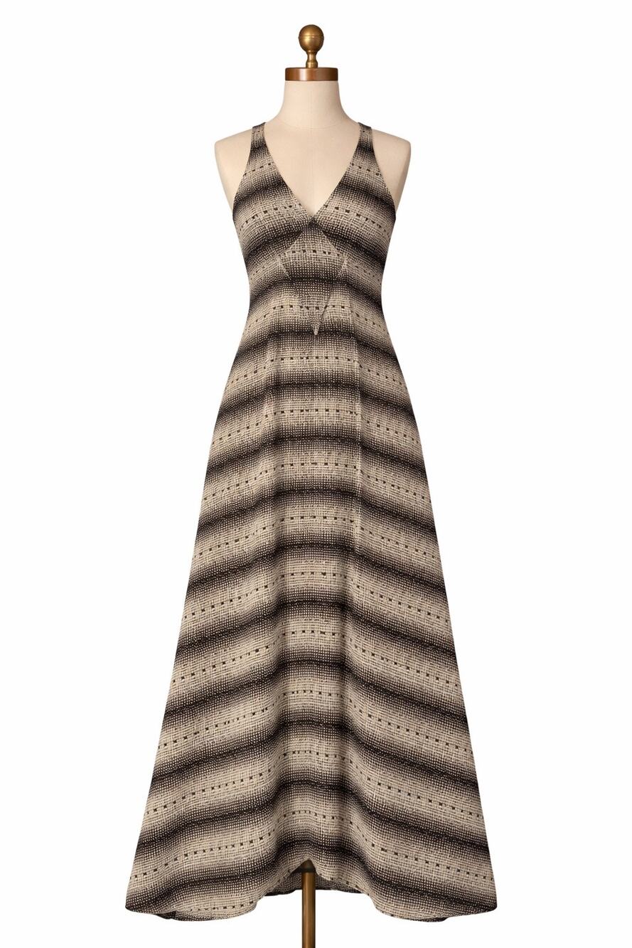 Lumiere Y2K 90s Maxi Dress S Beige Gray Striped Rachel Green CBK Minimalist